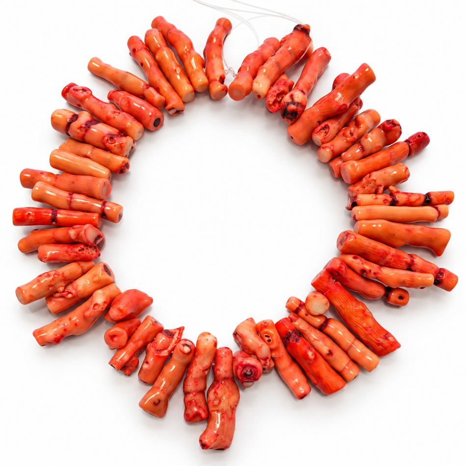 Natural Branch Beads – Light Red | Bead Size 38–51mm | 16” Strand