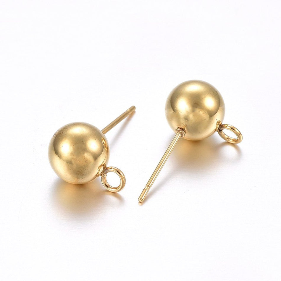 Stainless Steel Ball Stud Earring 8mm, 2 Pairs