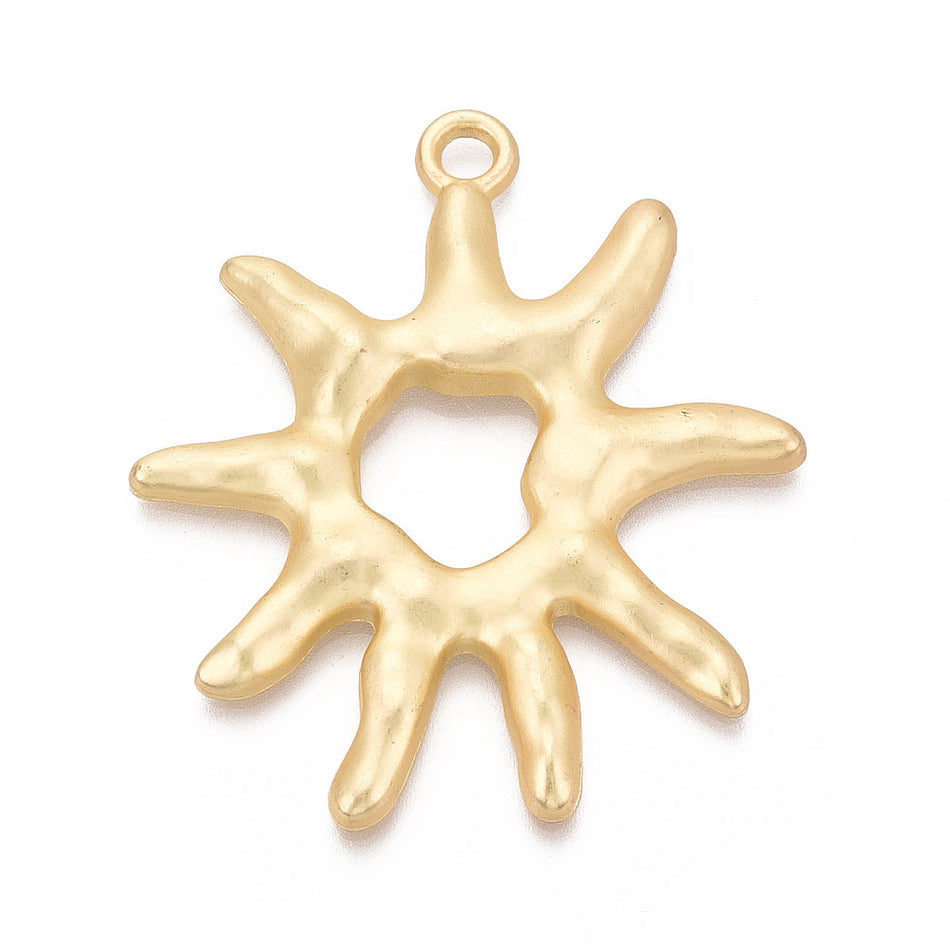 Matte Gold Plated Sun Pendant, 55mm, 1pc