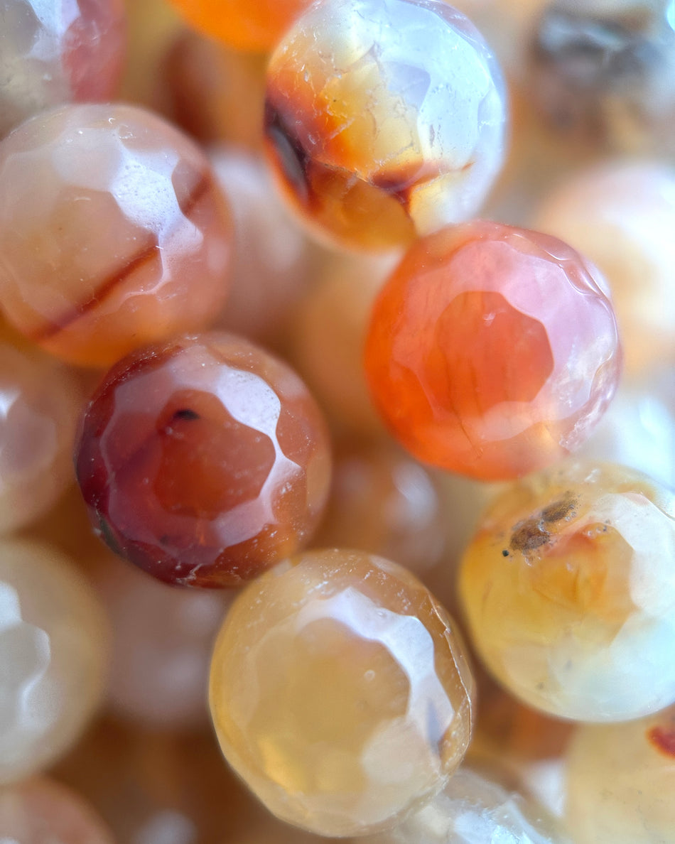 Faceted Round Peach and Brown Agate Strand, 10mm