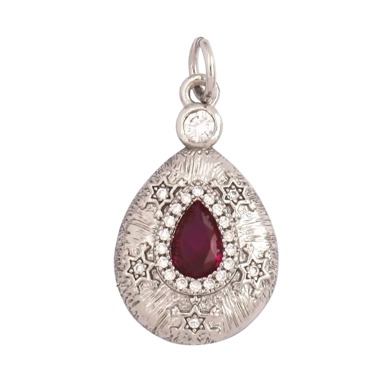18k Silver Plated Drop Pendant With Magenta Zirconia 24mm, 1pc