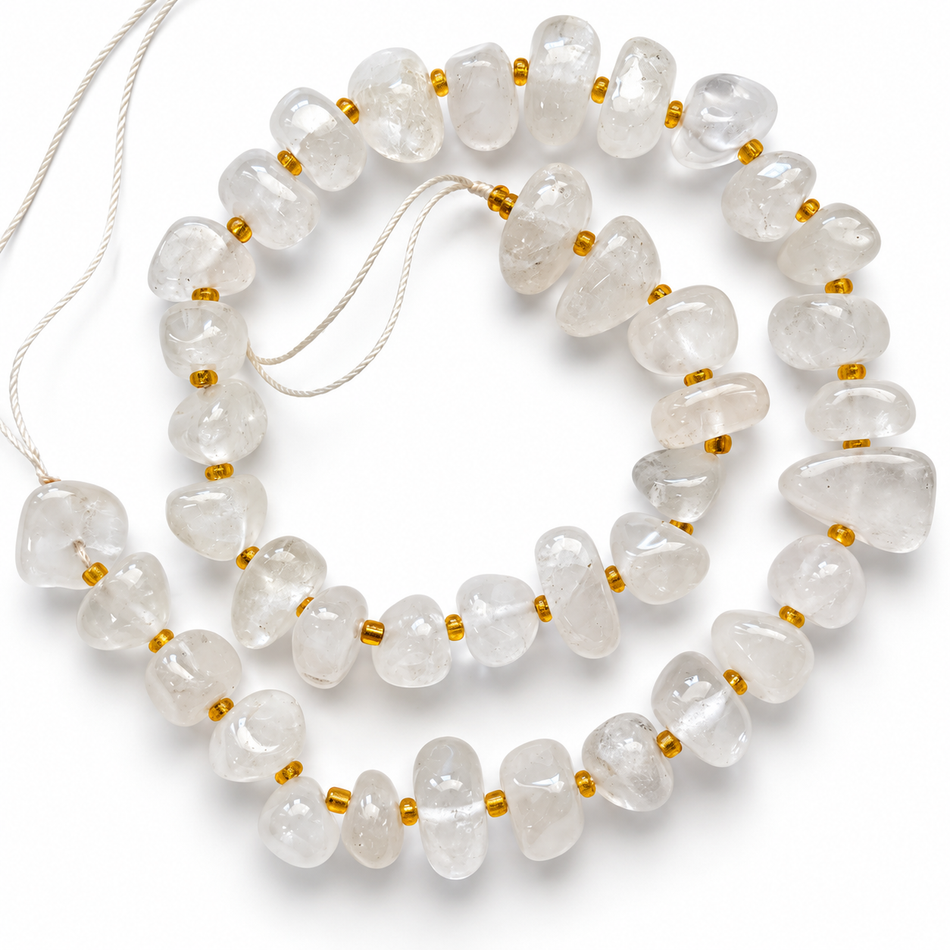 Natural Clear Quartz Nugget Beads-Size 10-12mm, 15” Strand