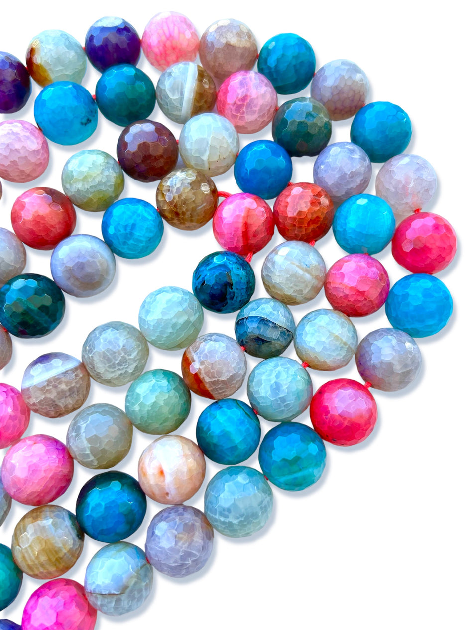 Faceted Multicolor Round Agate Strand, 16mm