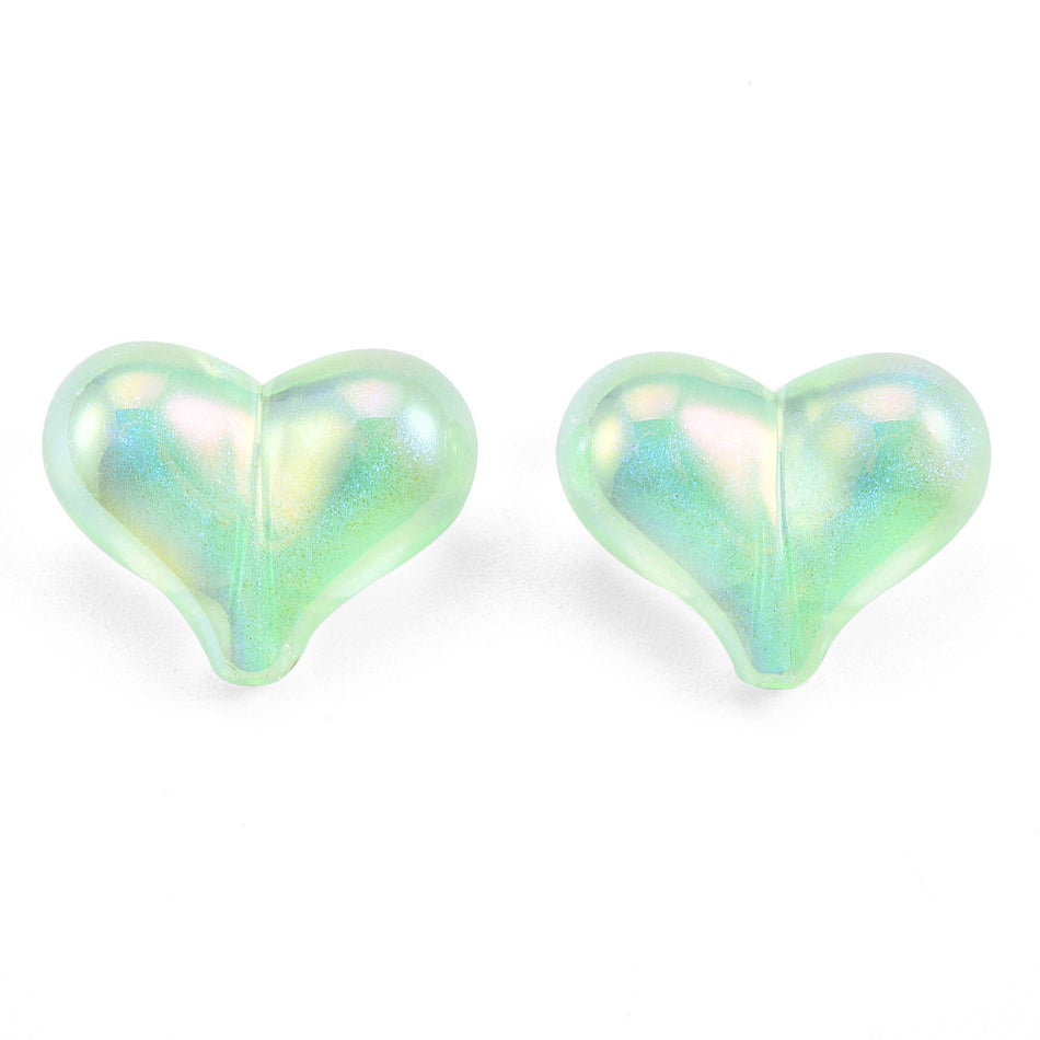 Green Tornasol Acrylic Heart Beads 16mm, 10pcs