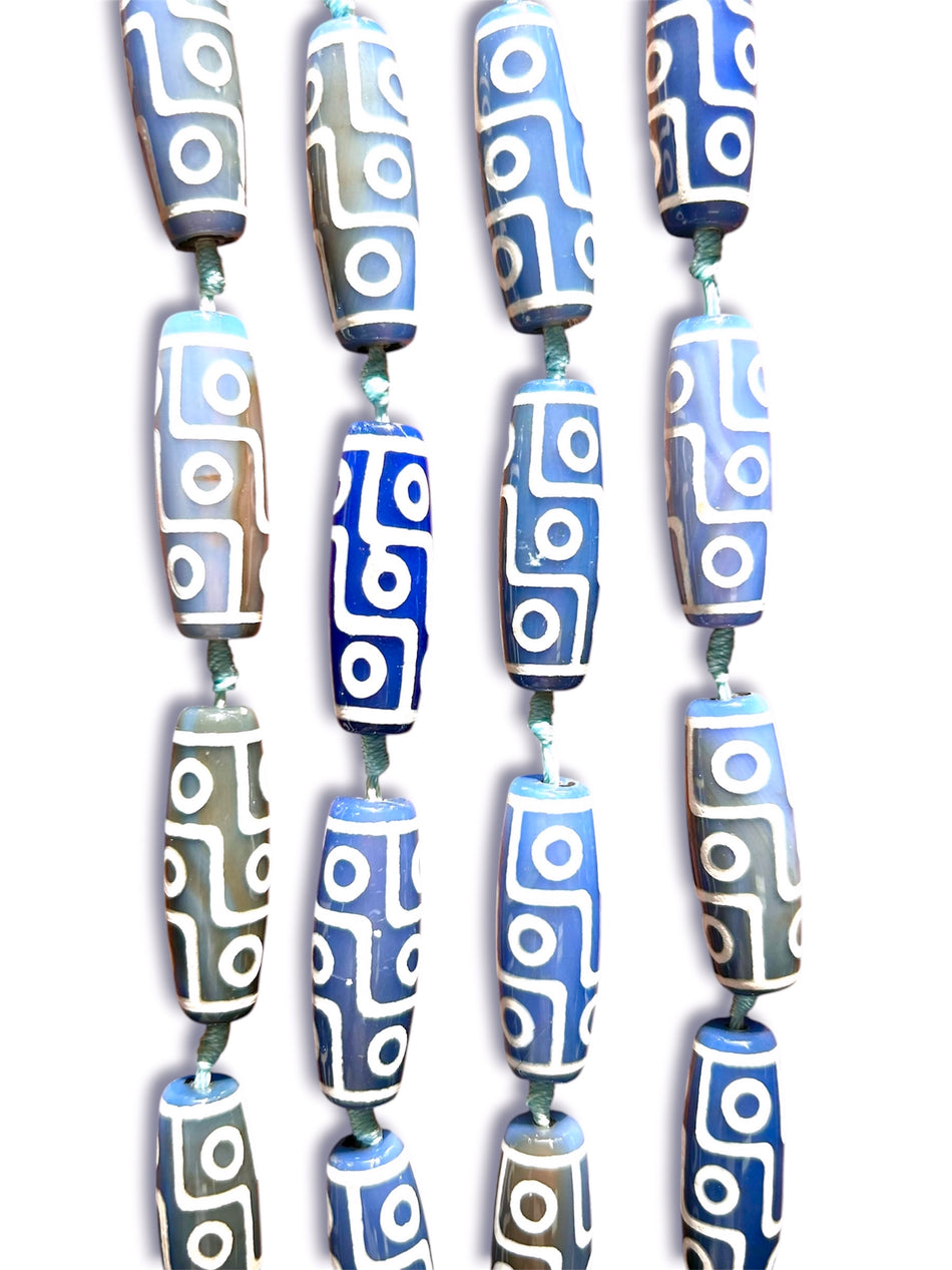 Blue Tube Tribal Agate Bead Strand, 40mm