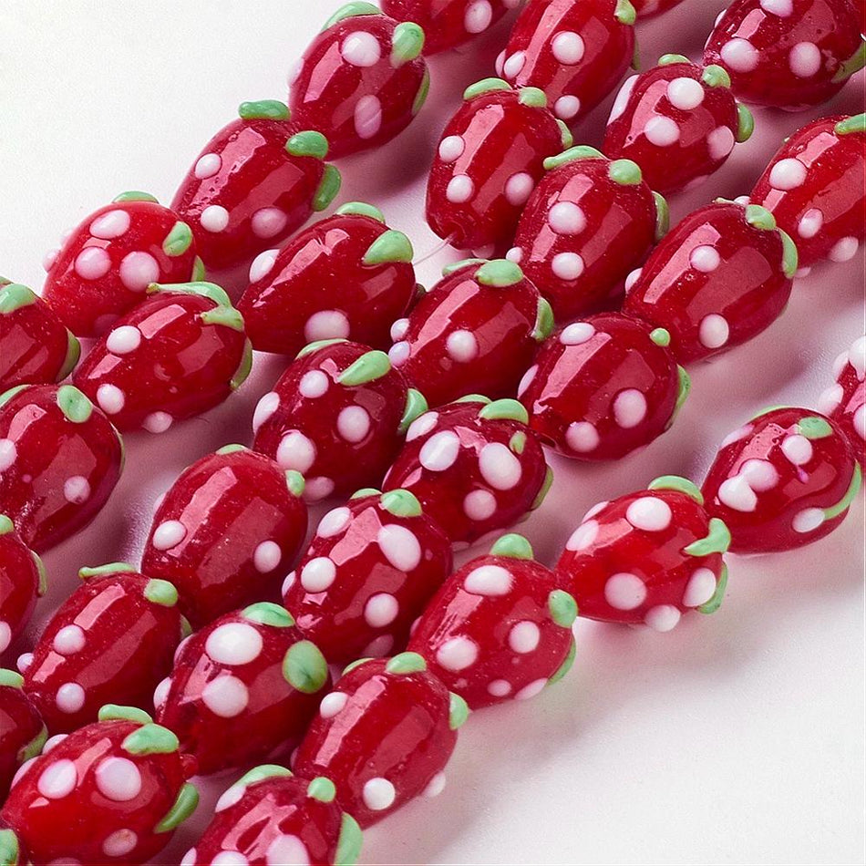 Strawberry Red Lampwork Bead 10mm, 8pcs
