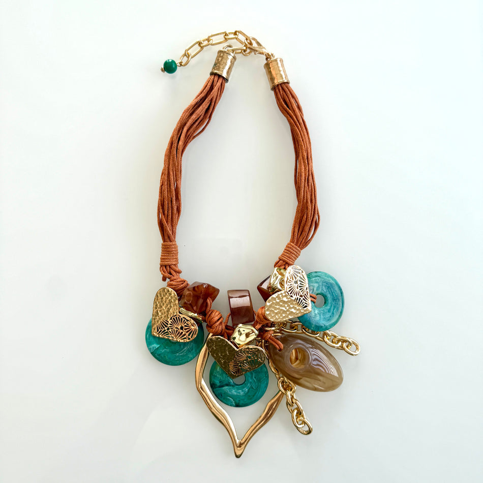 Statement Necklace featuring a Multi-Strand Suede Cord and Resin Accents, 20inch