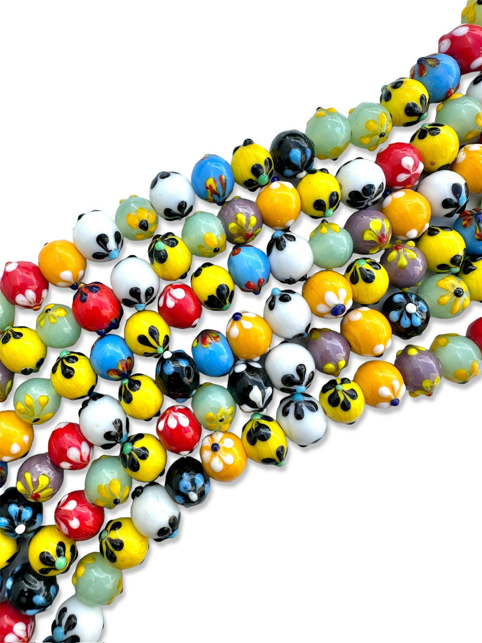 Multicolor Lampwork Round Bead Strand, 12mm