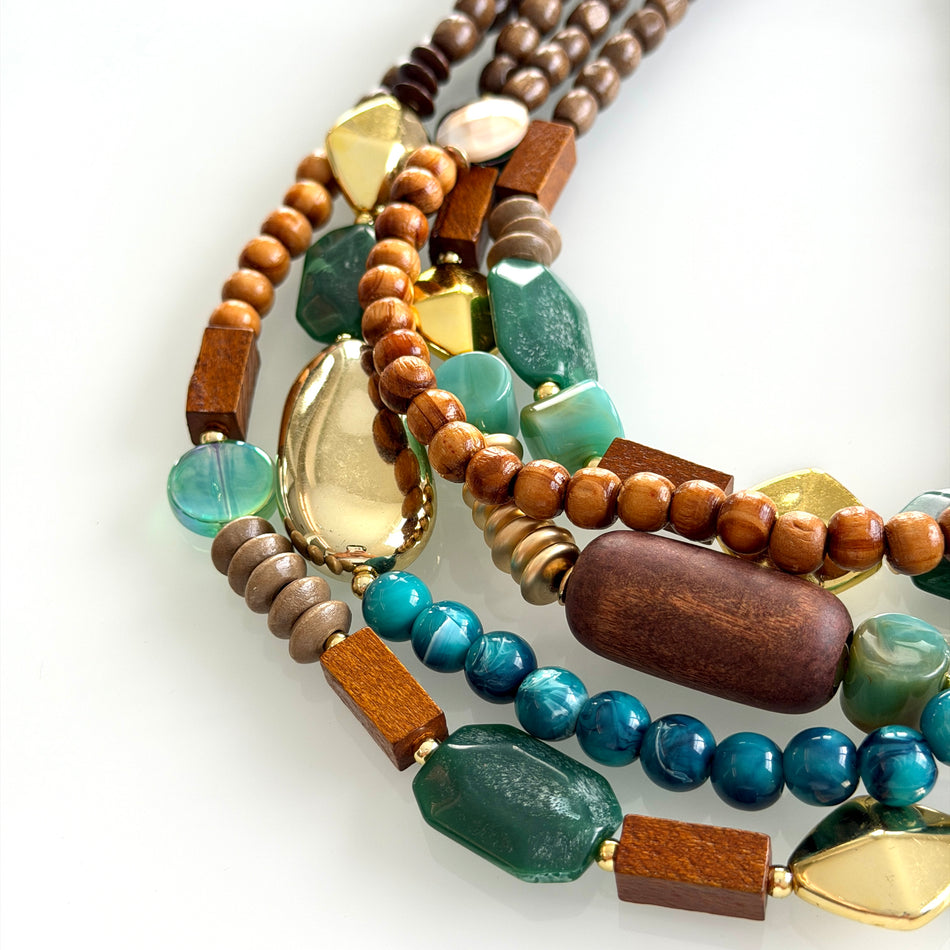Statement Necklace featuring Multi-Shape Wood Beads, 20inch