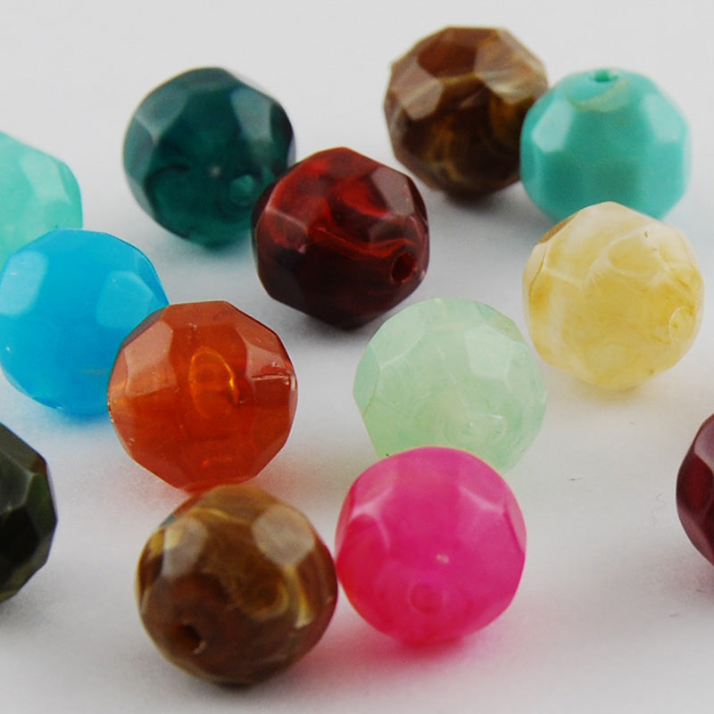 Mixed Color Faceted Round Acrylic Beads 16mm, 10pcs