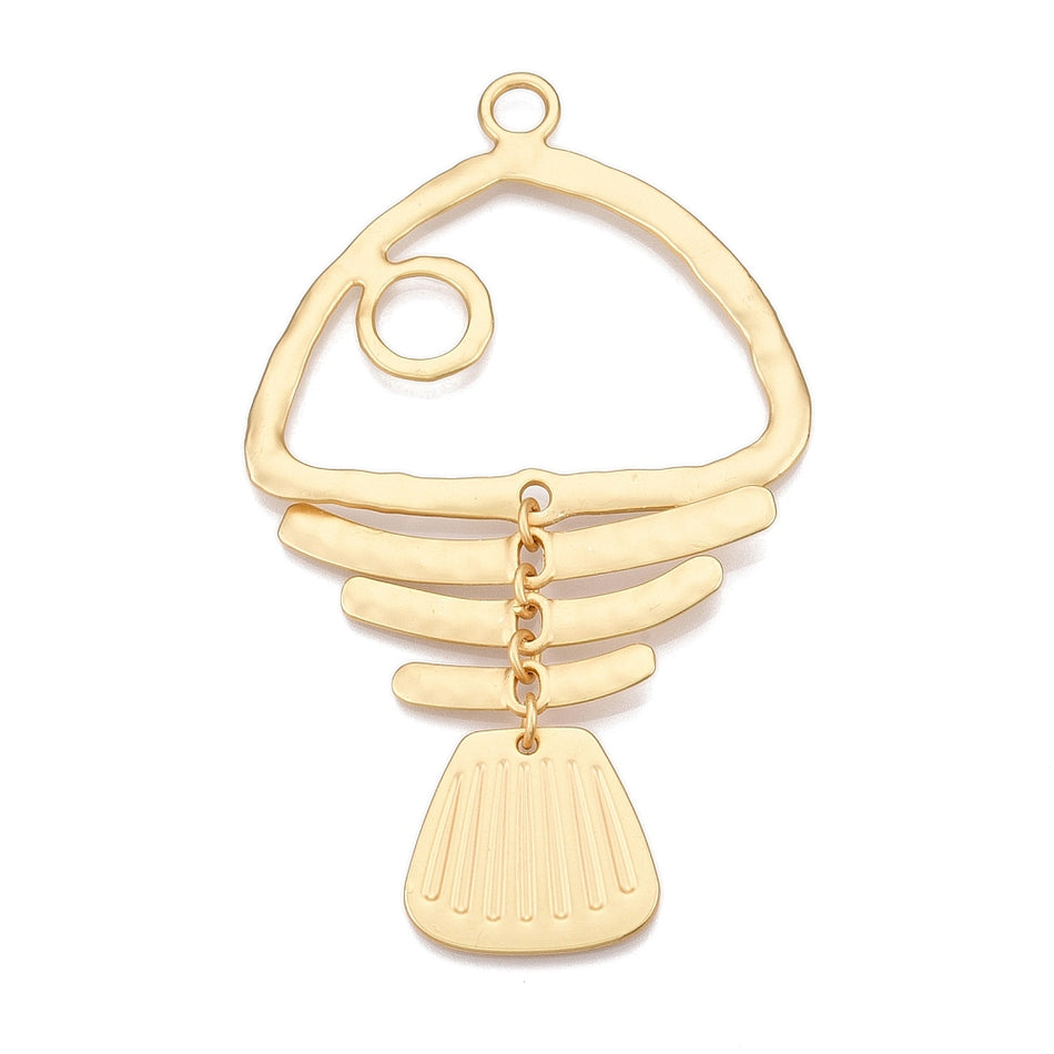 Matte Gold-Plated Fish Bone Pendant 111mm, 1pc