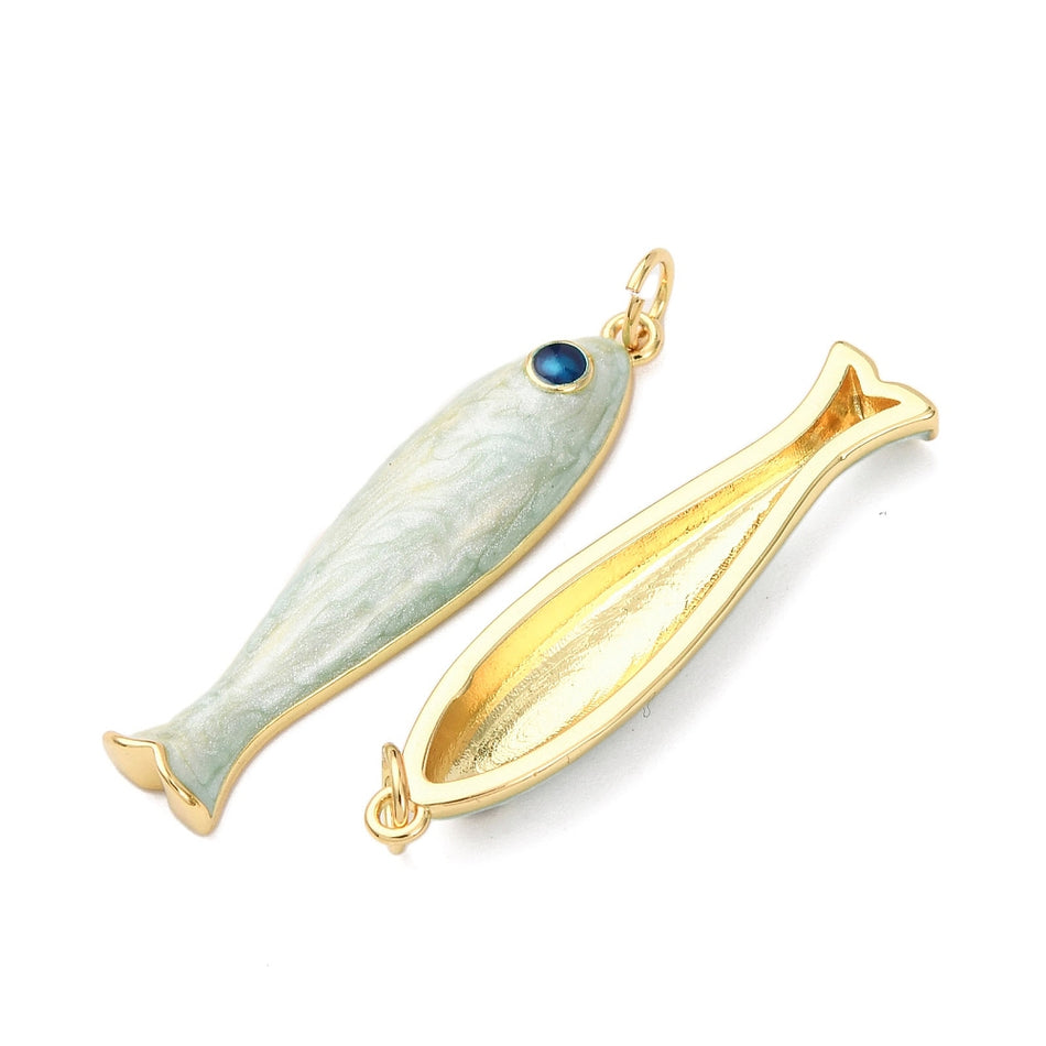 18k Gold-Plated Fish Enamel Pendant 34mm with Jump Ring, 1pc