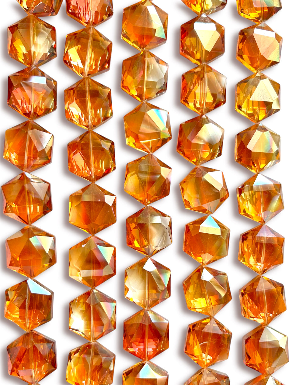 Faceted Hexagon Crystal Bead Strand, 26mm