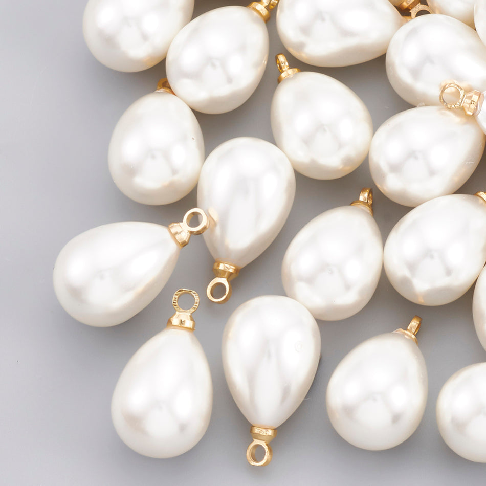 Pearl Pendants, with Brass Findings, Drop, Real 18K Gold Plated 13mm 10pcs