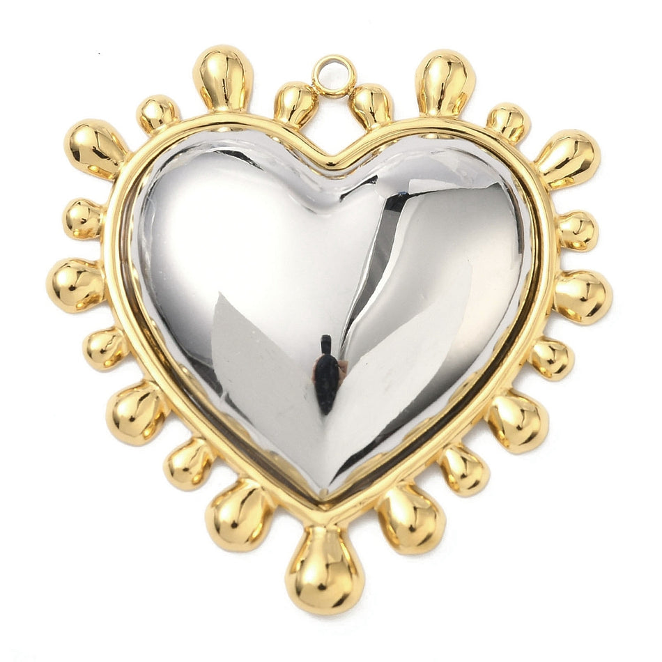 Stainless Steel Heart Pendant, 50mm, 1pc