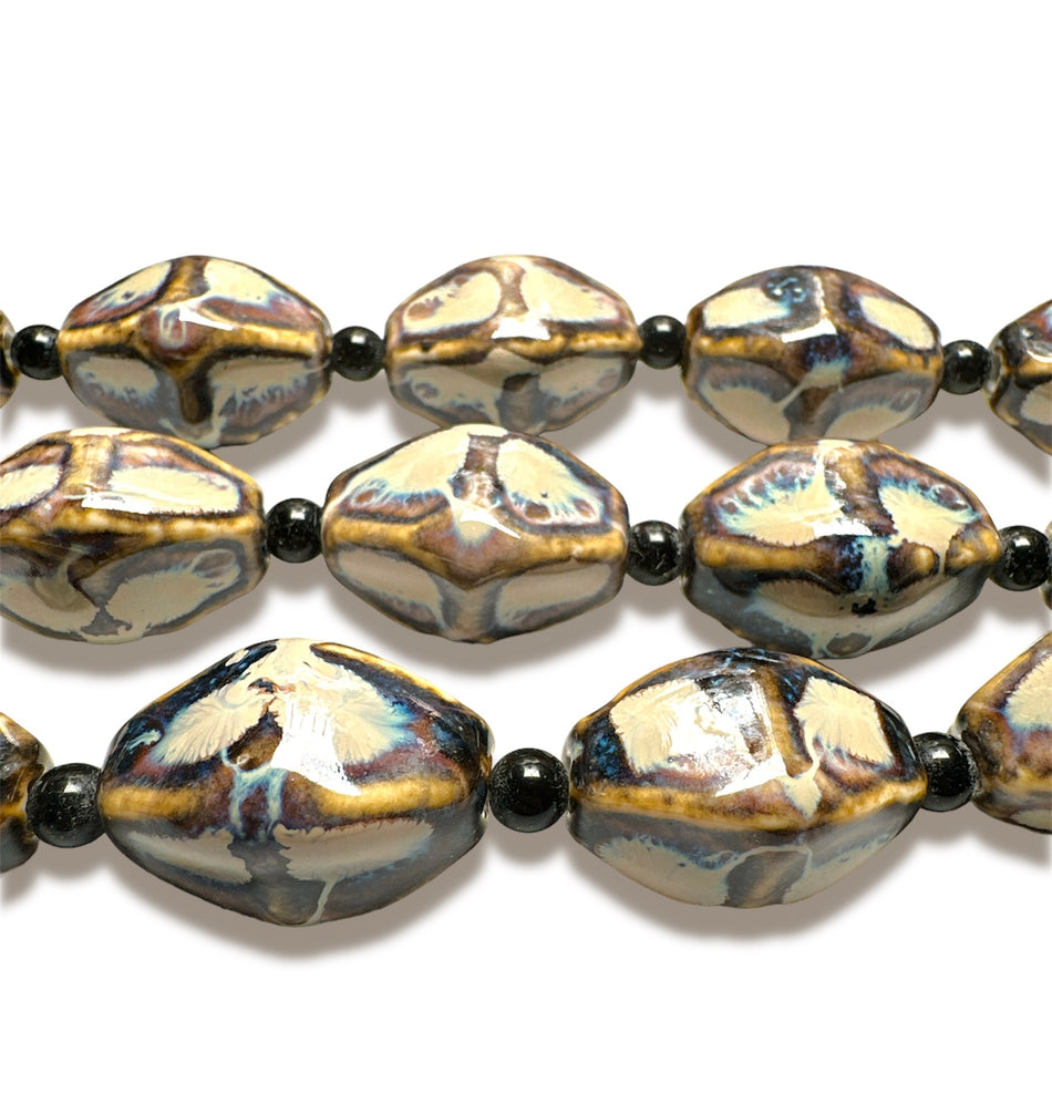 Beige & Blue Bicone Ceramic Strand, 26mm