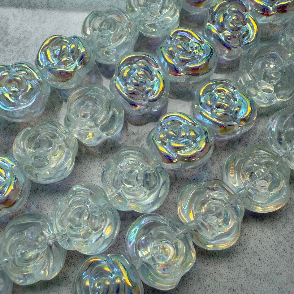 Flower Shape Glass Bead 14mm Strand