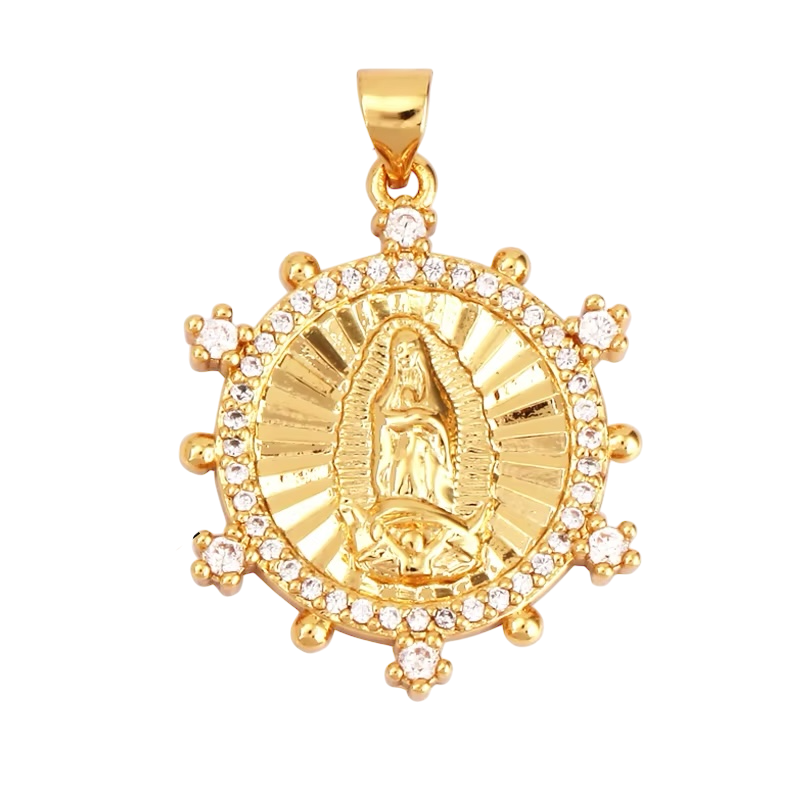 18k Gold Flat Round Virgin Pendant with Zirconia 30mm, 1pc