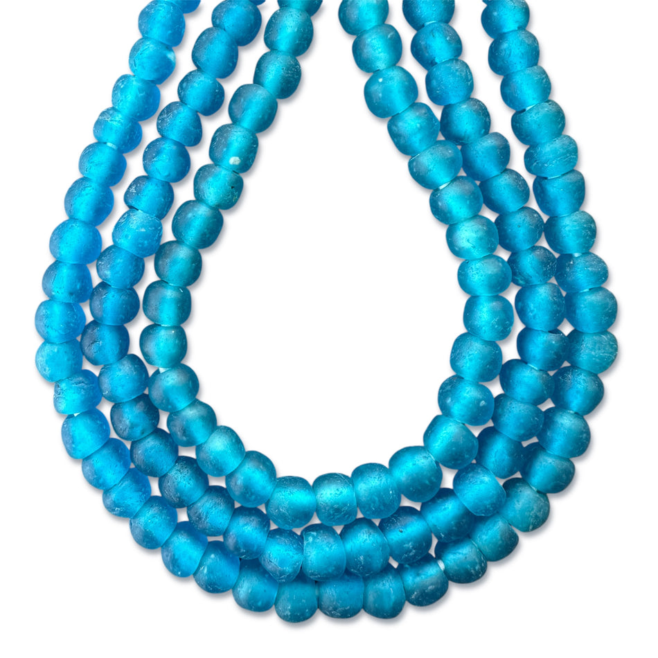 Round African Frosted Glass Bead Strand, 10mm-12mm