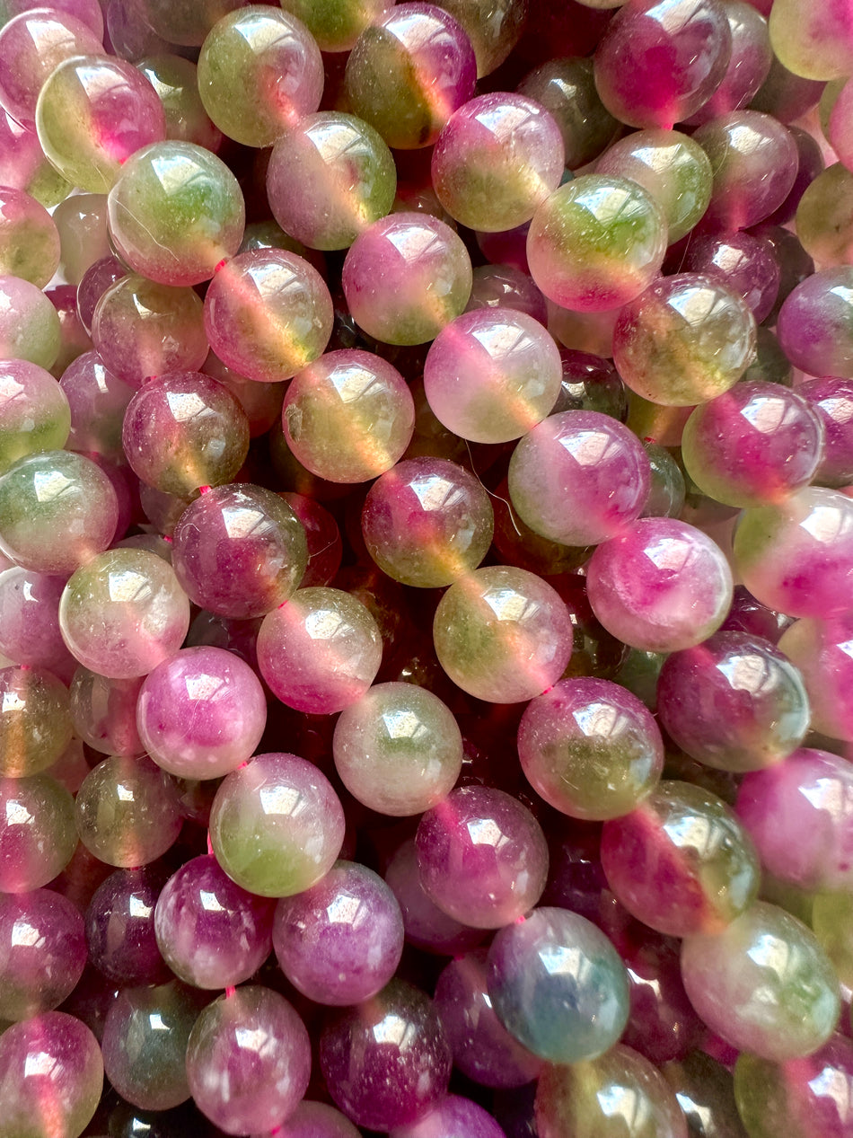 Round Green-Rose Jade Bead Strand, 10mm