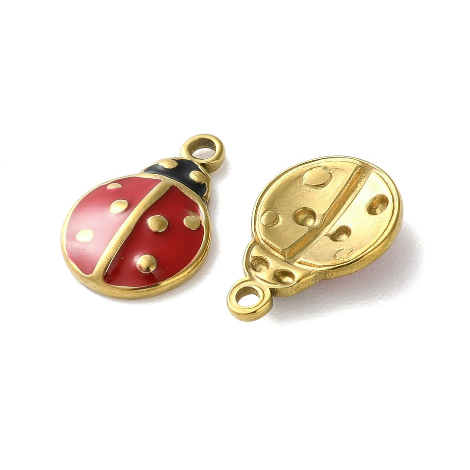 Stainless Steel Ladybug Pendant 13mm, 2pcs