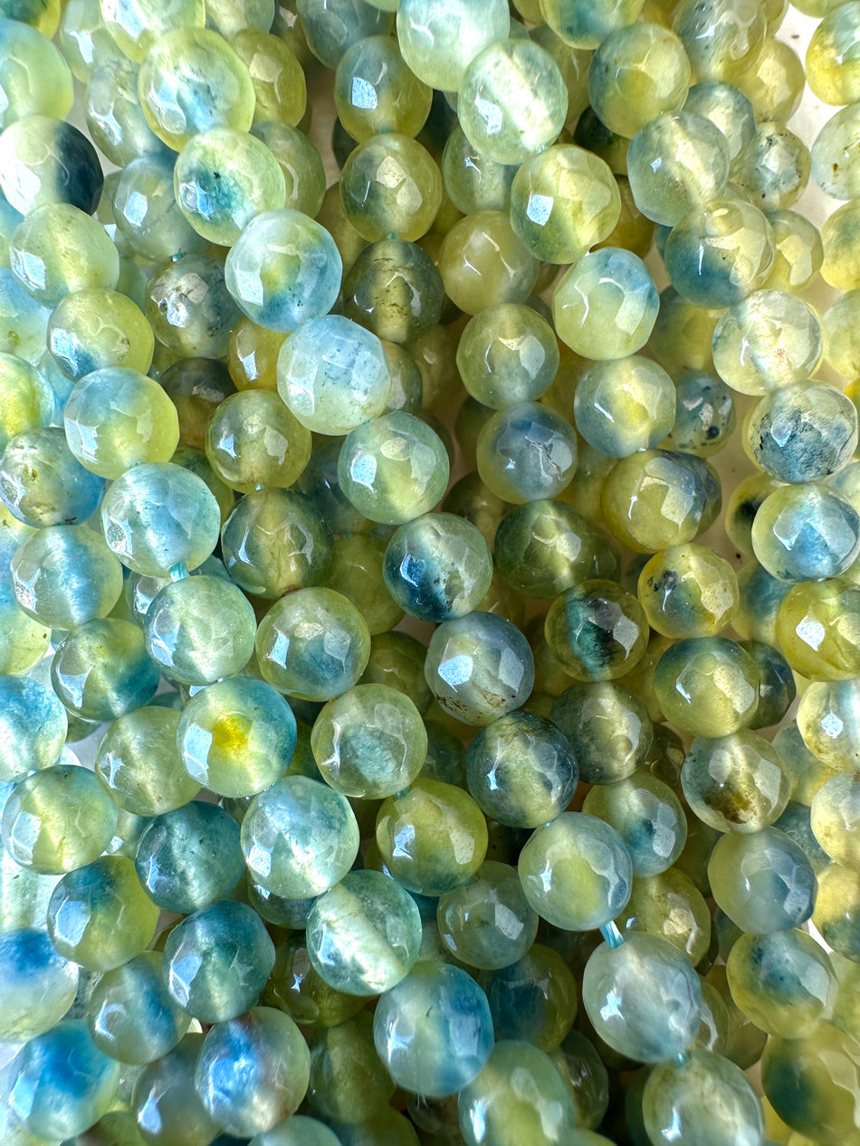 Faceted Round Green-Blue Jade Strand, 6mm