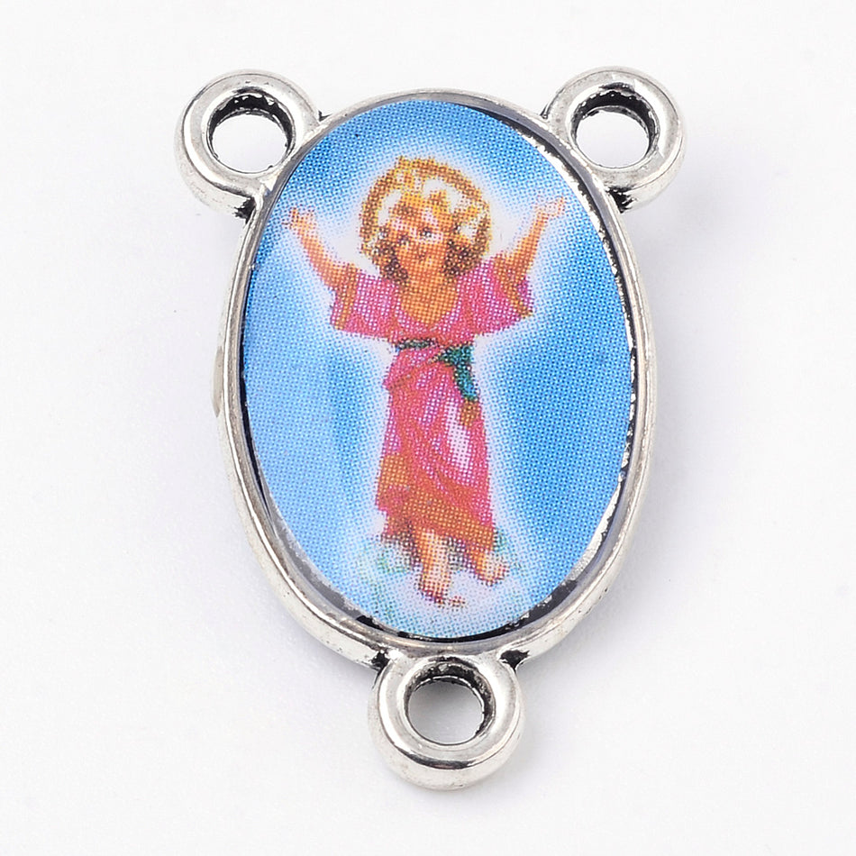 Silver Divino Niño Rosary Center, 2pcs