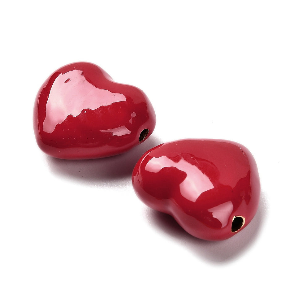 Enamel Red Heart Bead, 21mm