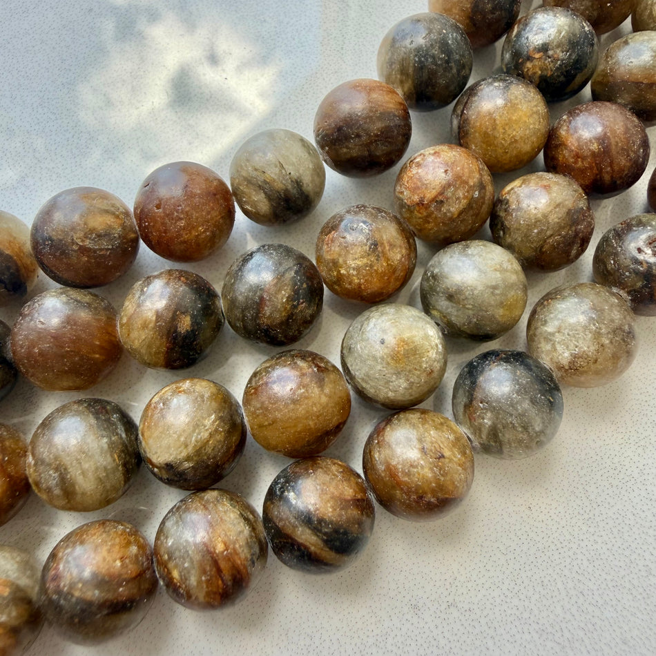 Round Brown Jade 10mm Bead Strand