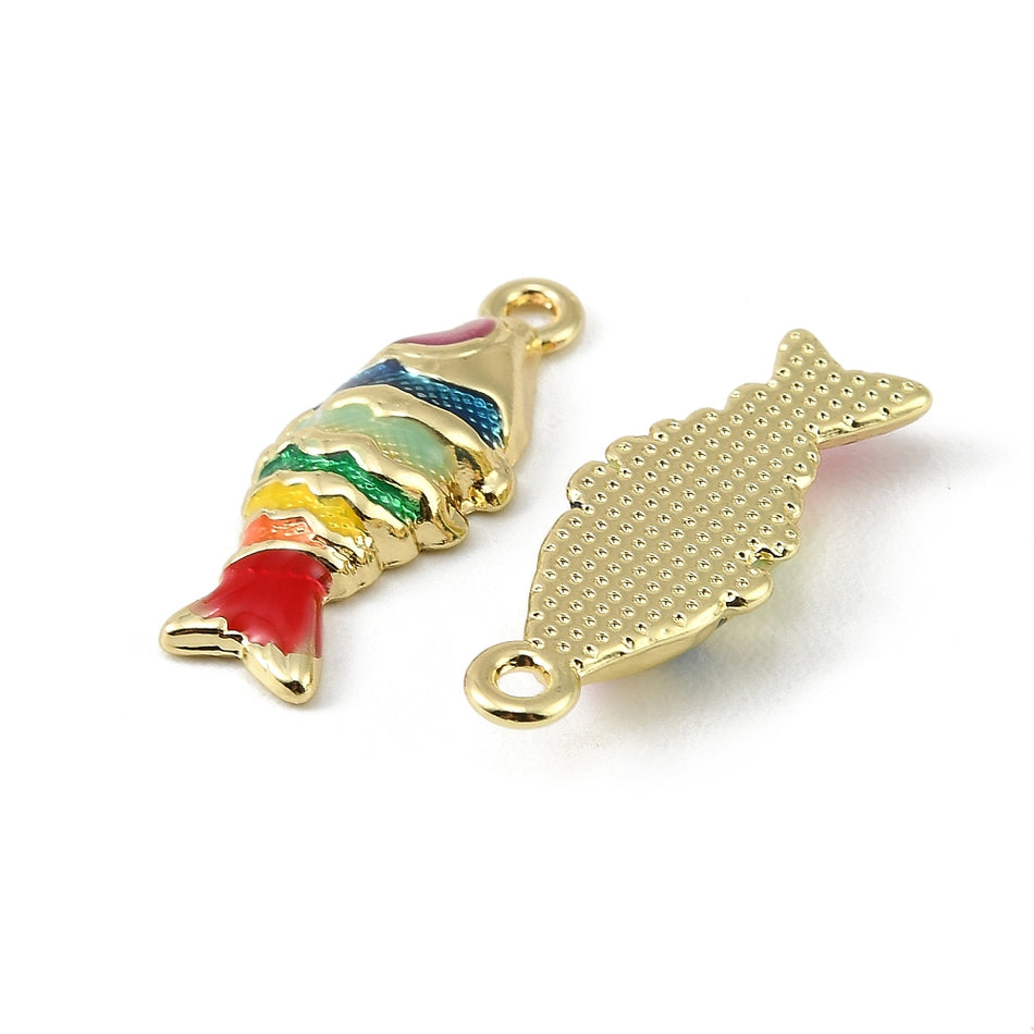 Gold-Plated Multicolor Fish Enamel Pendant 26mm, 2pcs