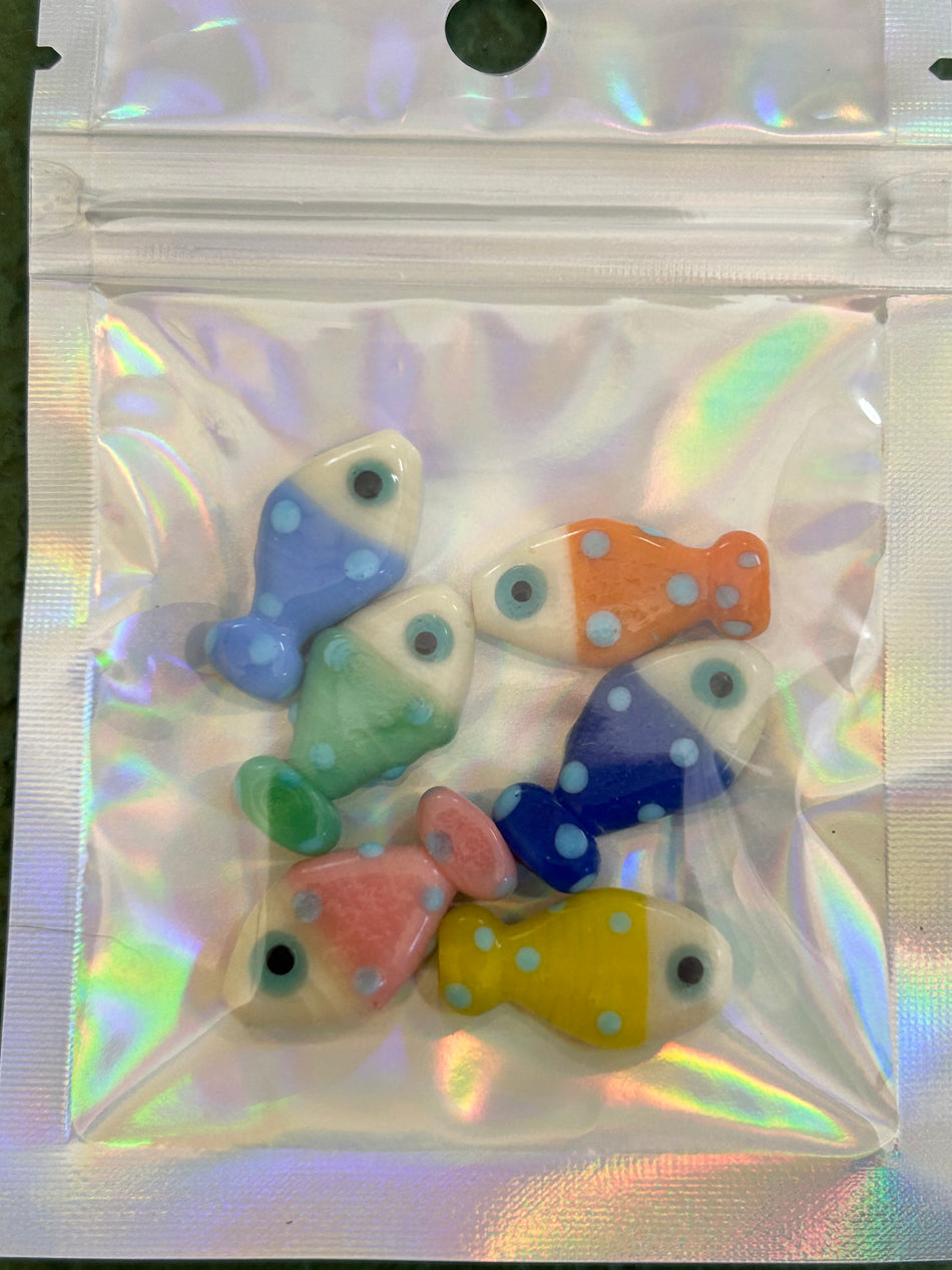Mixed Color Ceramic Fish Beads, 6pcs