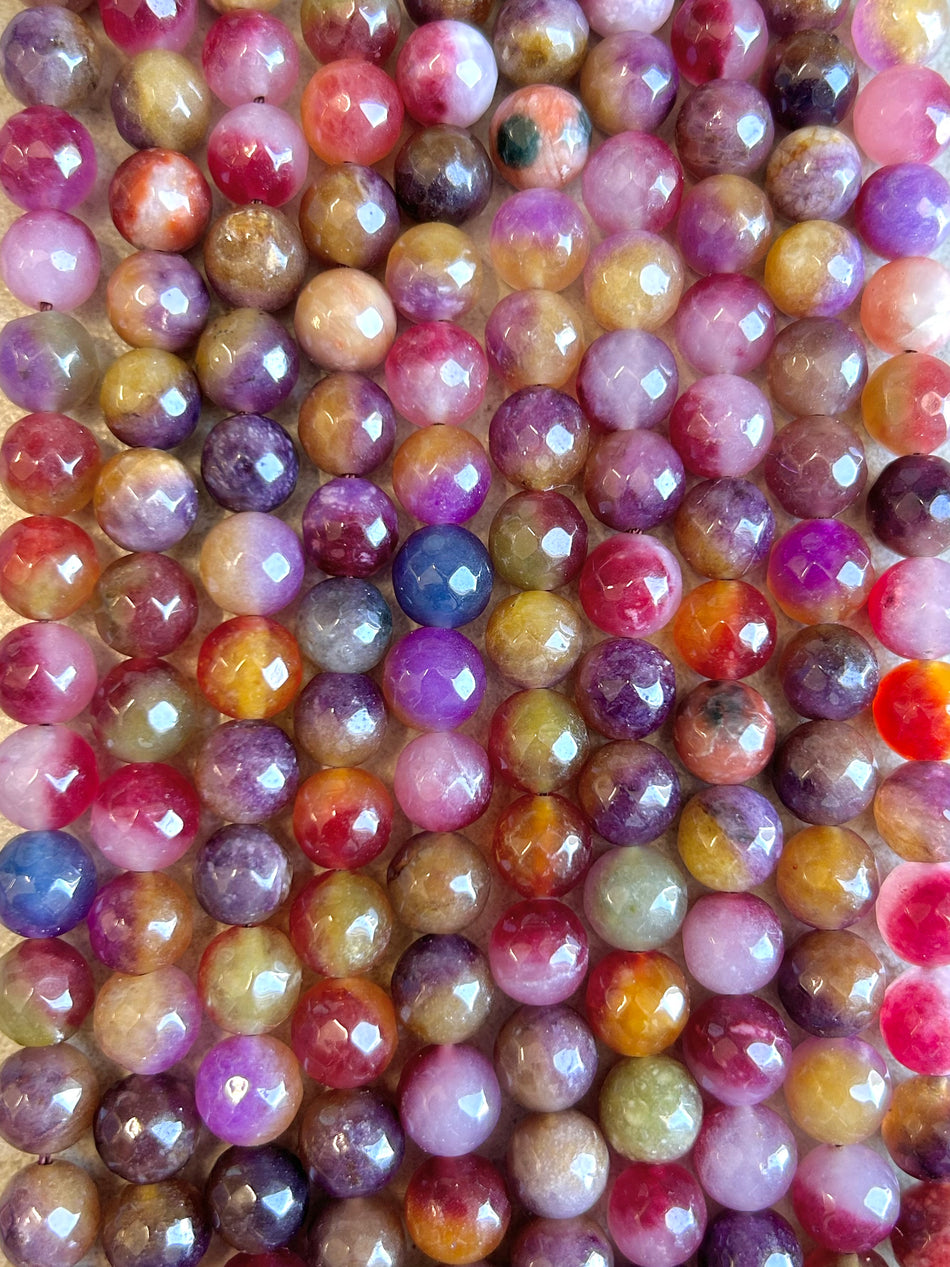 Faceted Multicolor Round Jade Bead Strand, 10mm