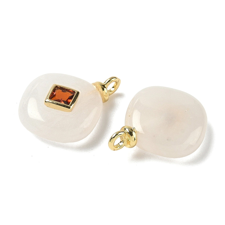 Natural Jade with Zirconia Pendant 18mm, 1pc