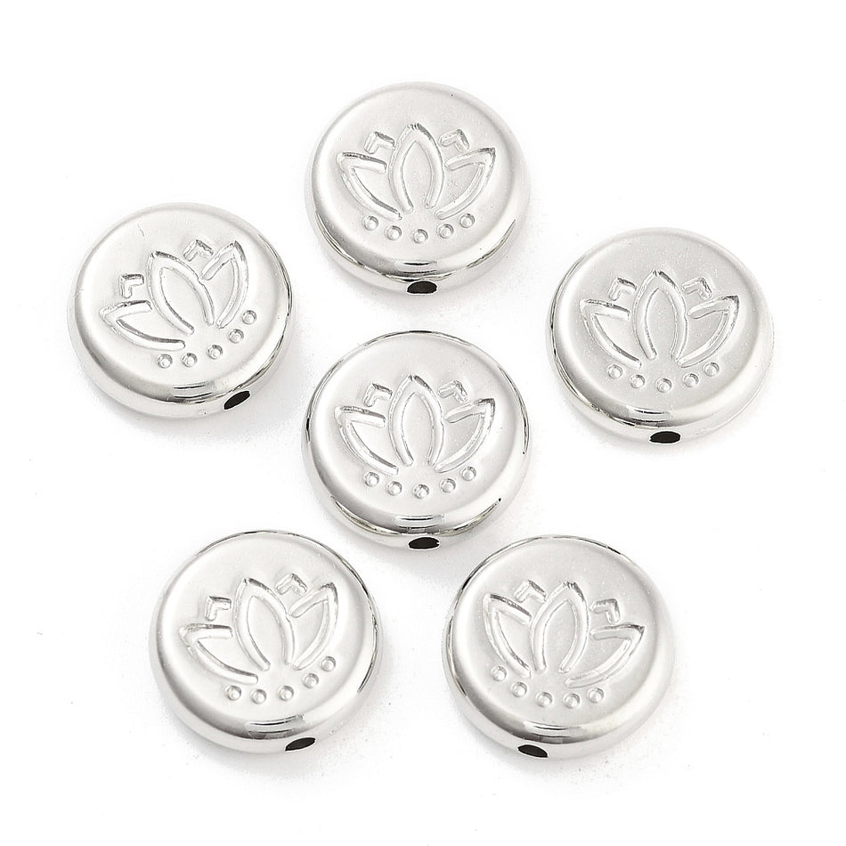 Silver Lotus Flower Acrylic Beads 14mm, 25pcs