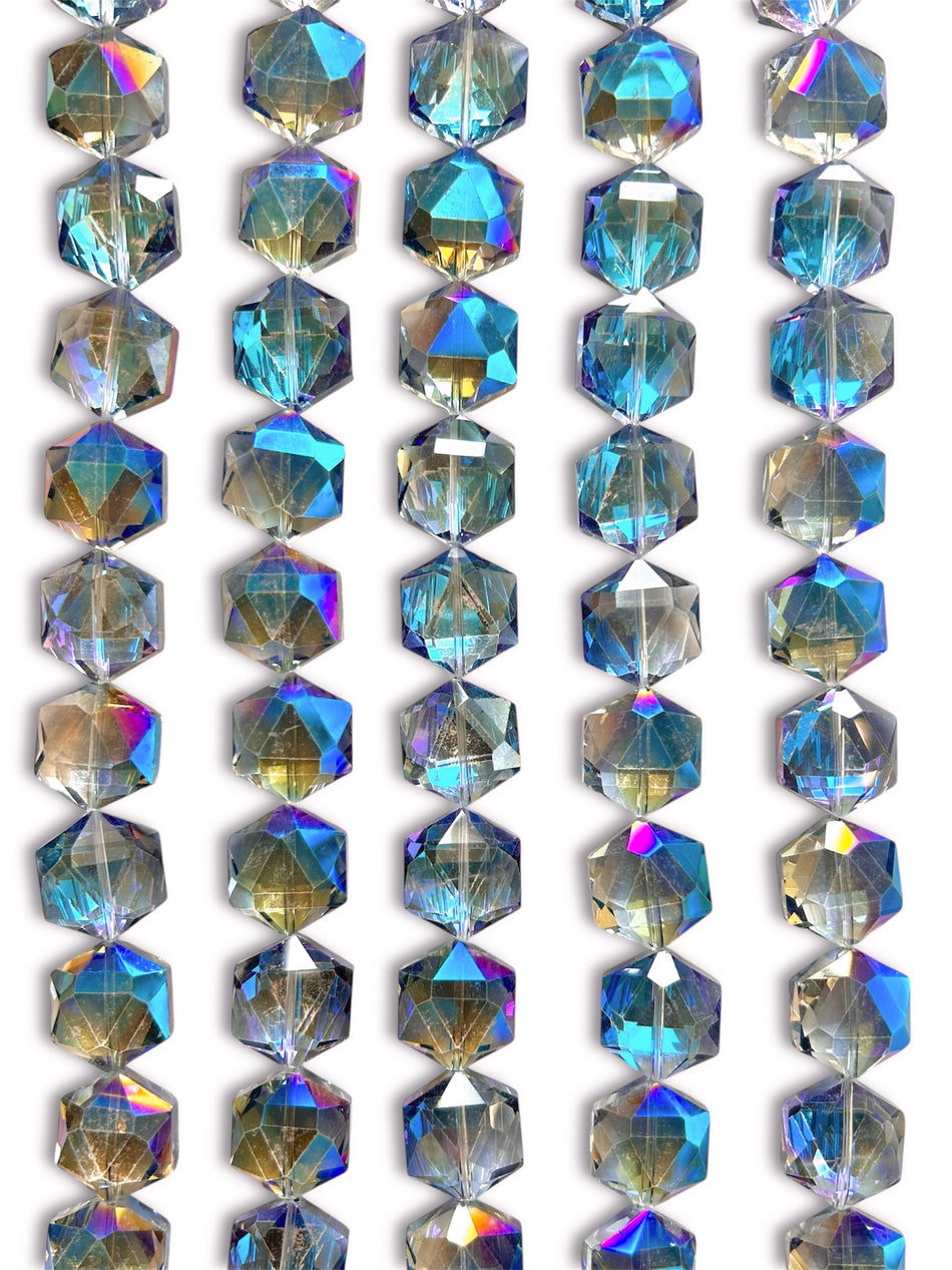 Faceted Hexagon Crystal Bead Strand, 20mm