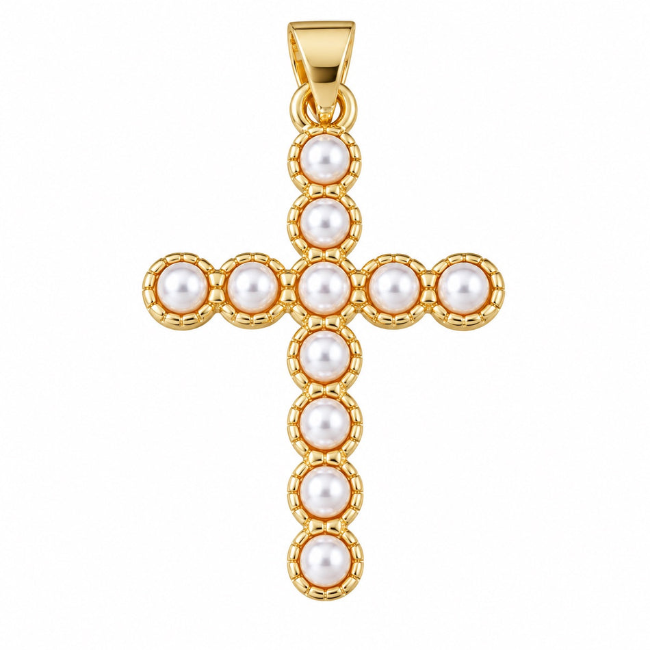 Cross Brass Pendants, 18K Gold Plated, Size 28mm, 1pc