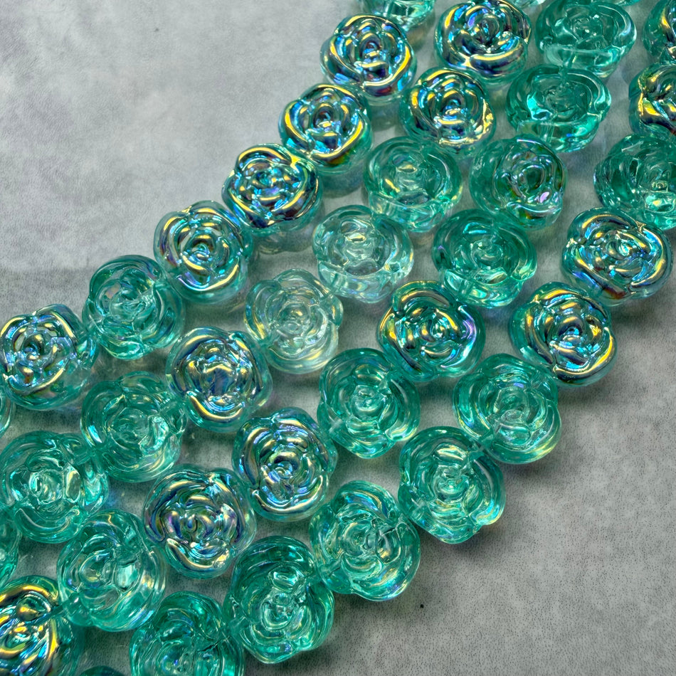 Flower Shape Glass Bead 14mm Strand