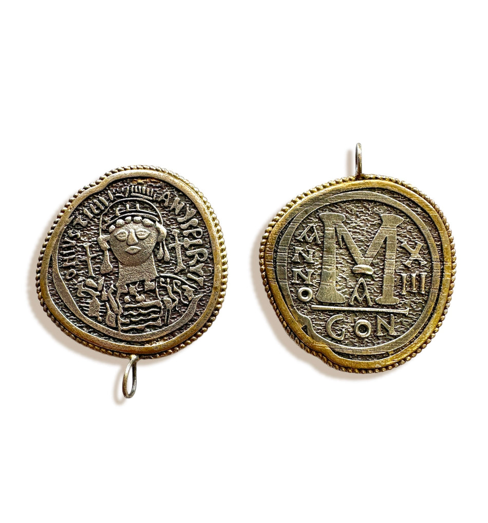Two Tone Coin Pendant 40mm, 1pc