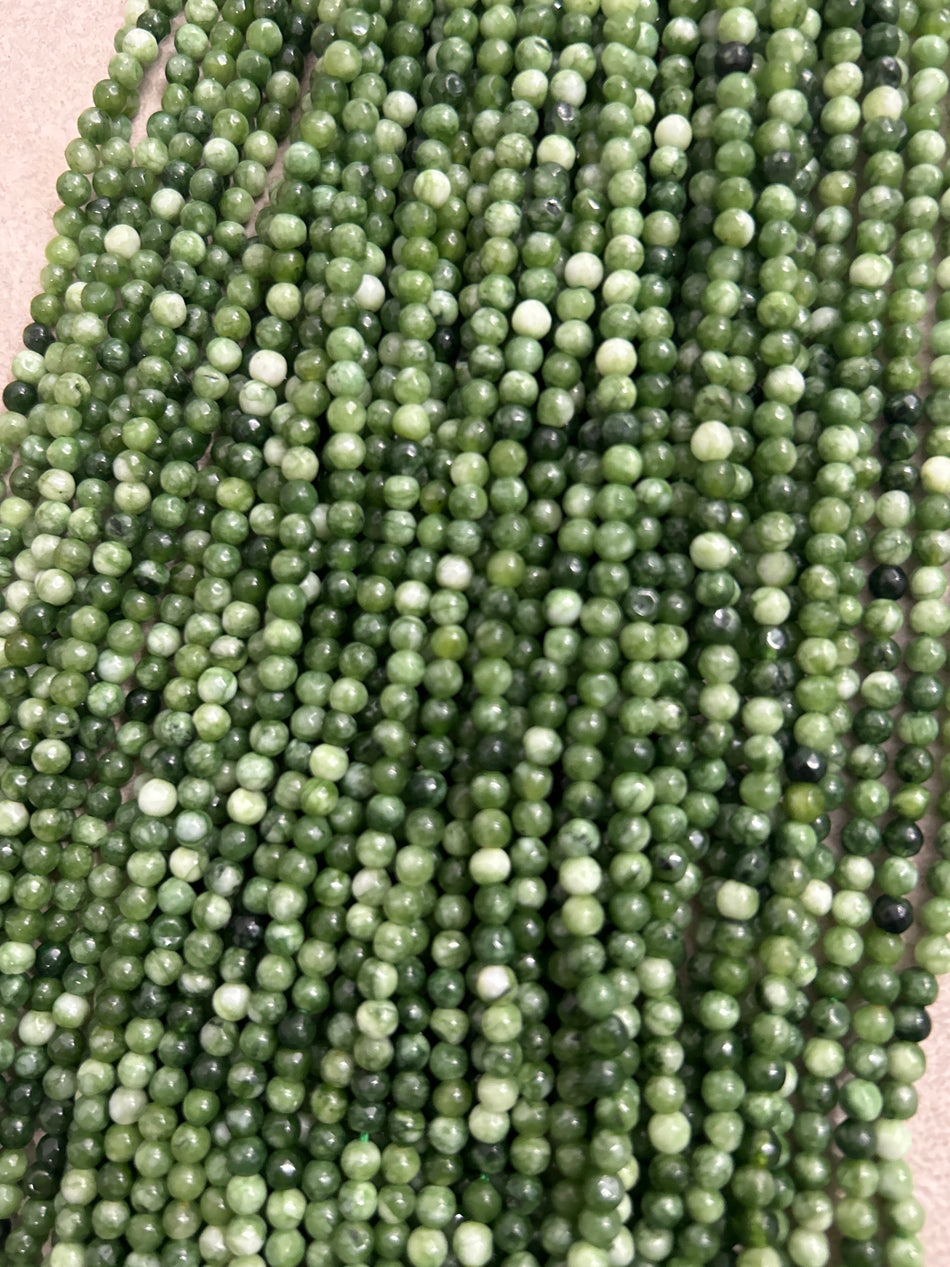Faceted Round Bead Jade Strand, 4mm