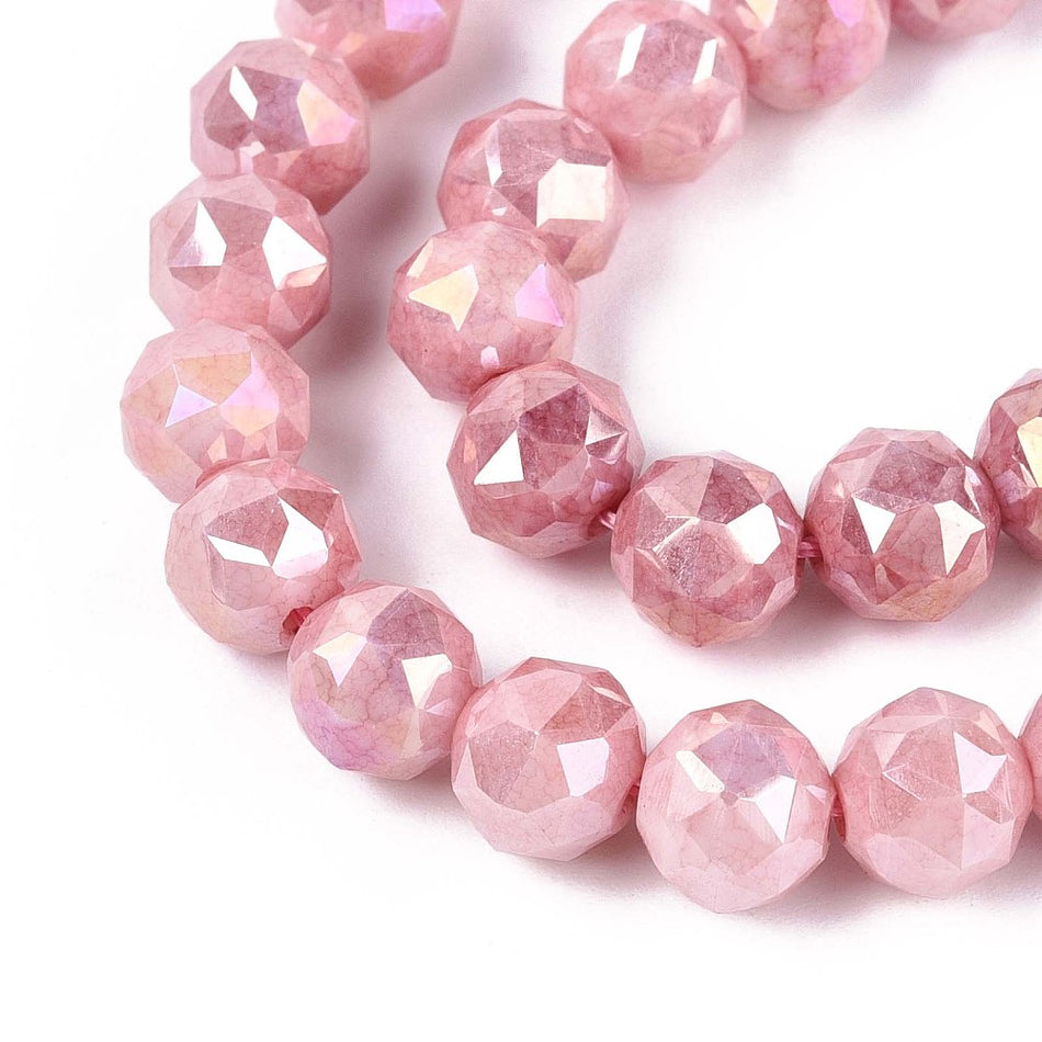 Round Electroplated Faceted Pink Bead 8mm Strand