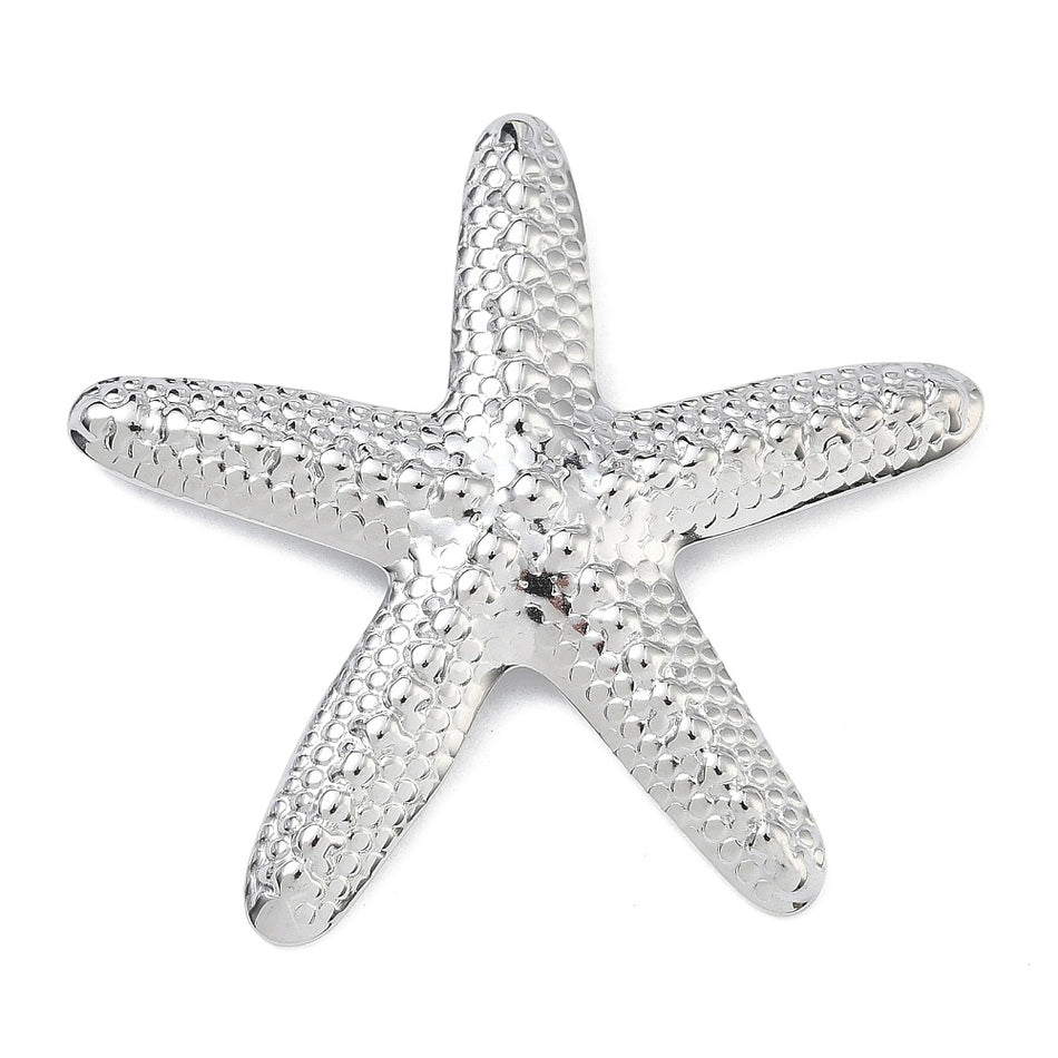 Stainless Steel Silver Starfish Charm 48mm, 1pc