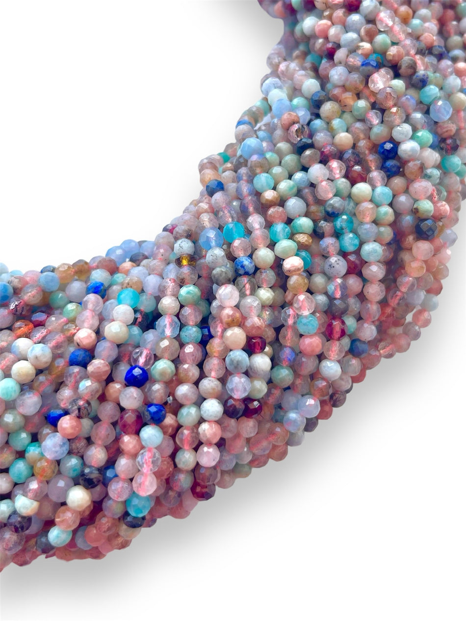 Multicolor Faceted Round Gemstone Strand, 4mm