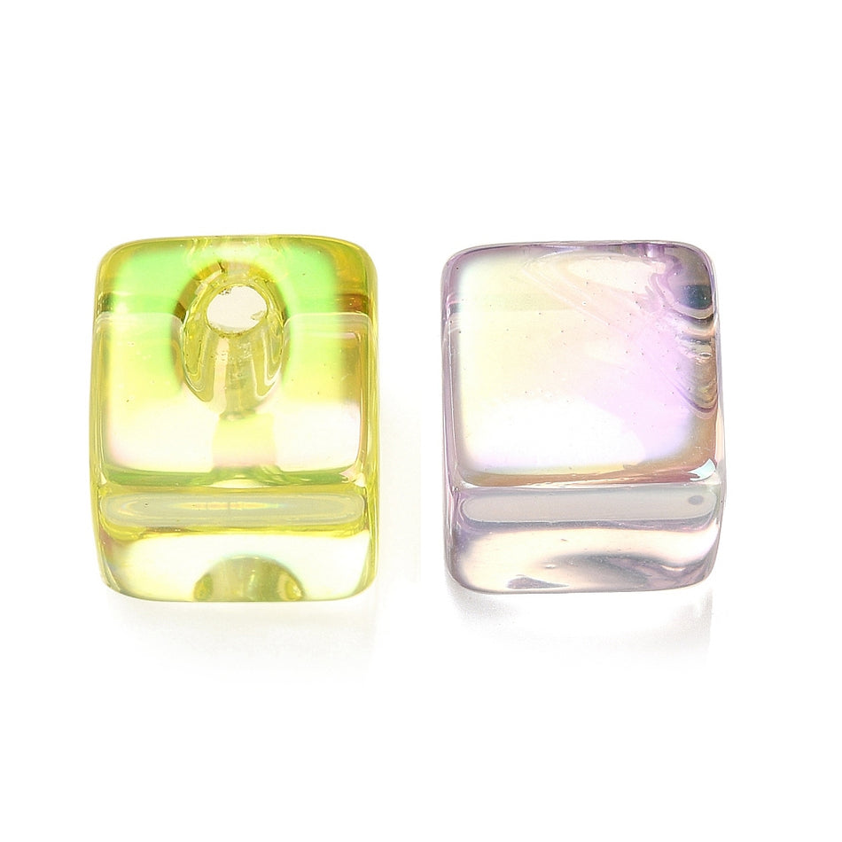 Mixed Color Iridescent Bubble Acrylic Cube 19mm, 10pcs