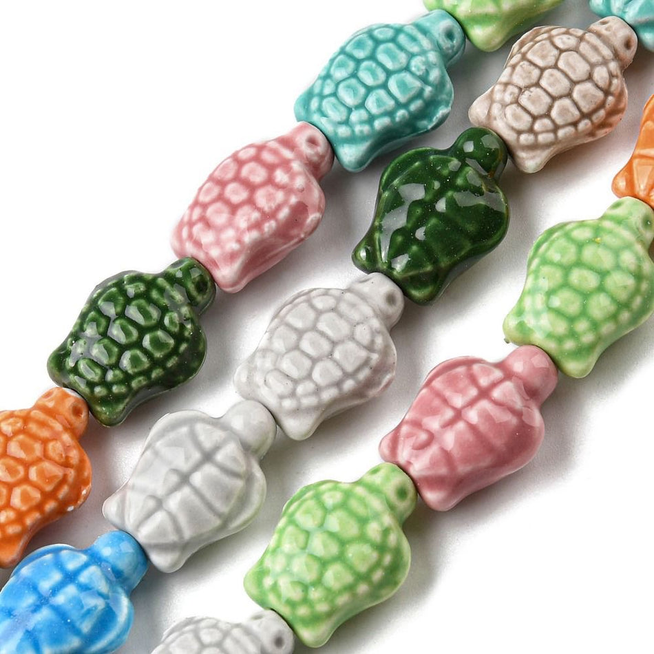 Multicolor Turtle Ceramic Bead Strand, 18mm