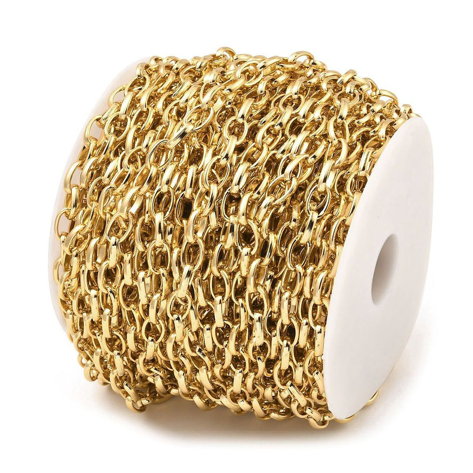Gold Oval Aluminum Chain Spool 11mm, 25 Yards