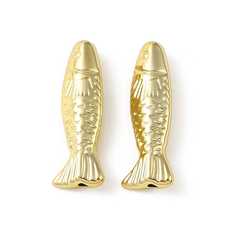 Acrylic Gold-Plated Textured Fish Beads 34mm, 5pcs
