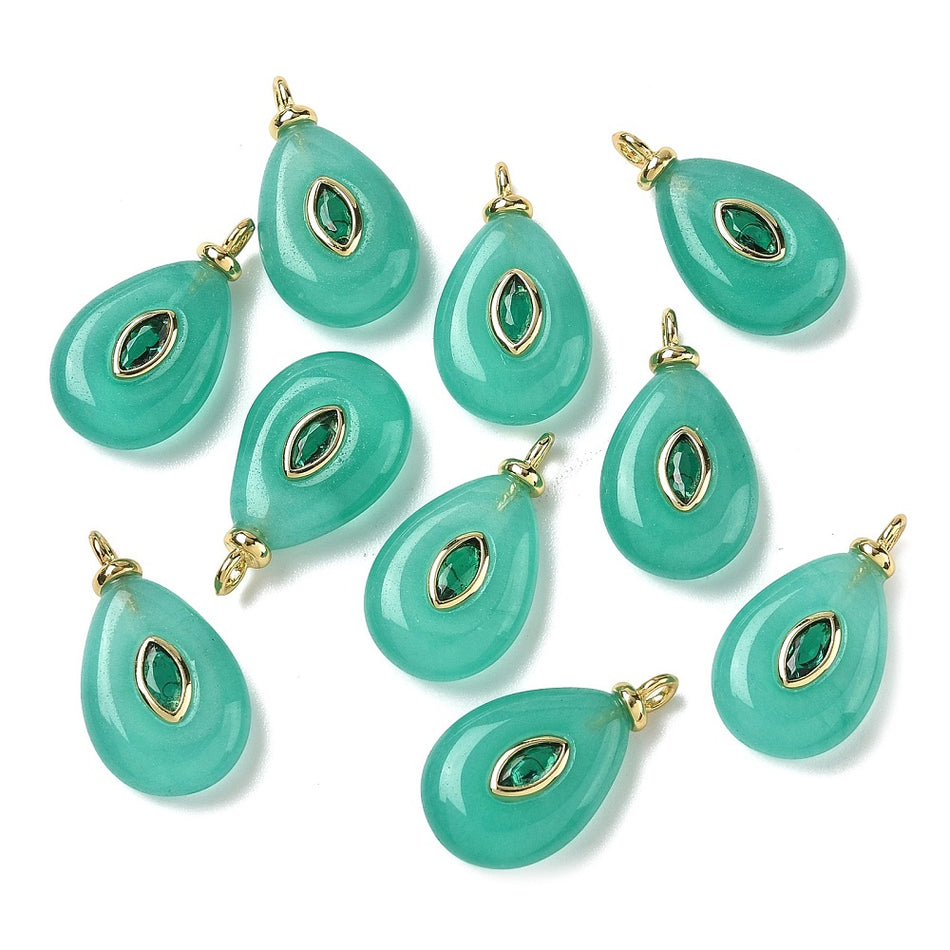 Natural Jade with Zirconia Pendant 18mm, 1pc