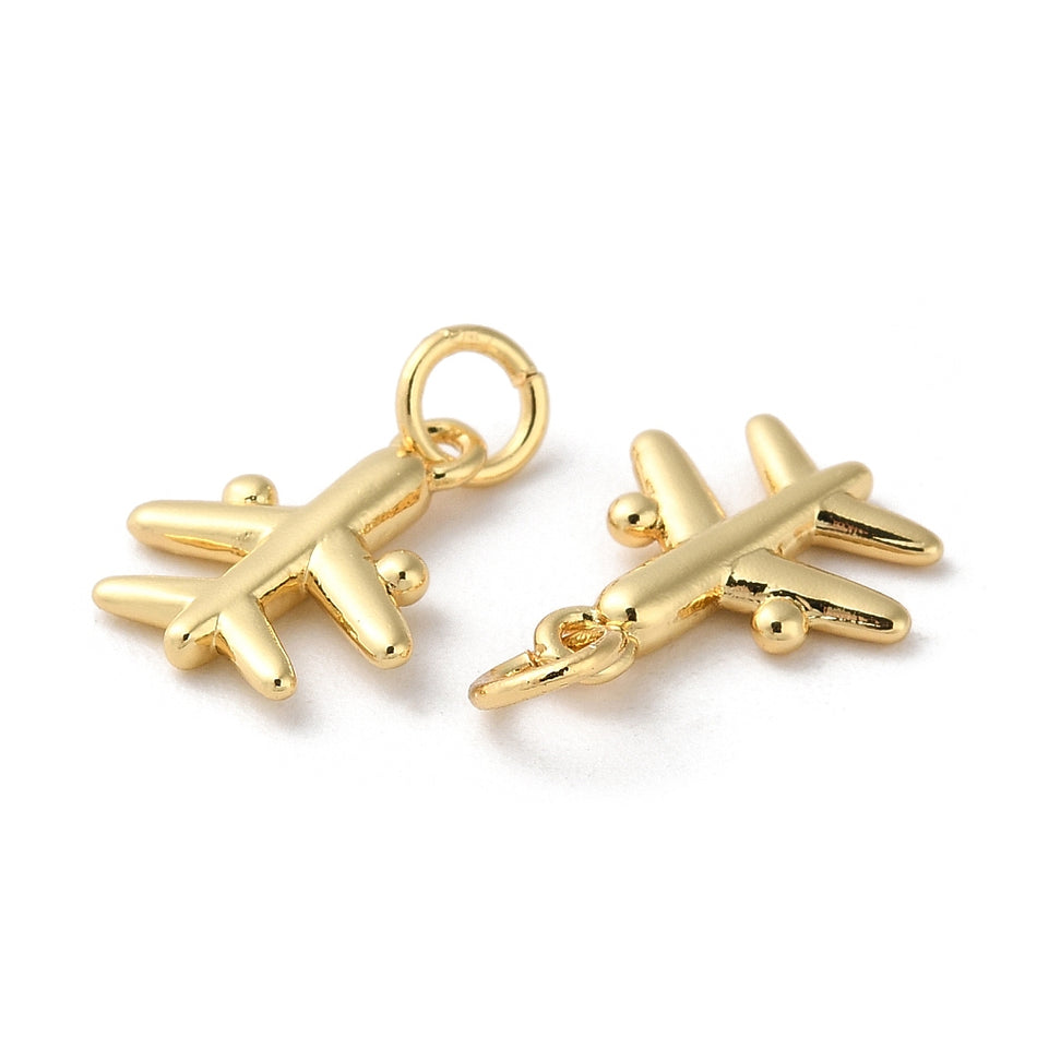 18k Gold-Plated Airplane Pendant 14mm, 4pcs