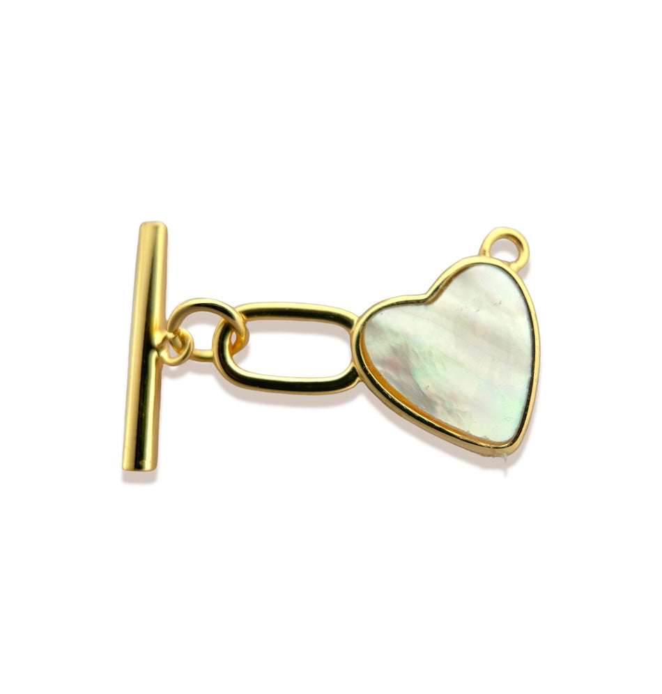 Gold-Filled Mother of Pearl Heart Toggle Clasp, 1pc