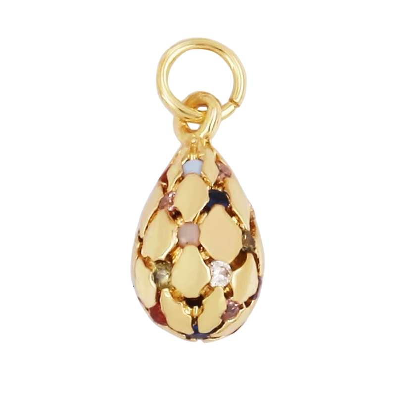 18k Gold Drop Pendant with Multicolor Zirconia 18mm, 1pc